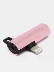 Розовый переходник разветвитель для зарядки и наушников Lighning для устройств Apple iPhone