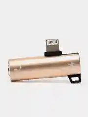 Золотой переходник разветвитель для зарядки и наушников Lighning для устройств Apple iPhone