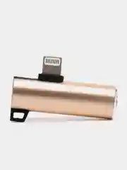 Золотой переходник разветвитель для зарядки и наушников Lighning для устройств Apple iPhone