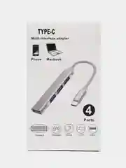 Серебряный хаб Type-C на USB, USB на 4 порта USB, 4 х USB, для Macbook (Макбука)