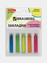 Закладки клейкие BRAUBERG "Неоновые", пластиковые, 48 х 10 мм, 5 цветов х 20 листов