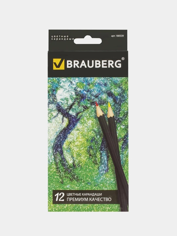 Карандаши цветные BRAUBERG Artist line, 12 цветов, черный корпус, 180539