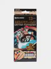 Карандаши цветные акварельные BRAUBERG "Корсары", 12 цветов заточенные картонная уп 180566