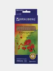 Карандаши цветные BRAUBERG "Цветы", 12 цветов, трехгранные, лакированное дерево
