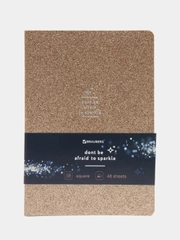 Тетрадь A5 48л, сшивка, клетка, кожзам с блестками, золотой, BRAUBERG SPARKLE, 403851