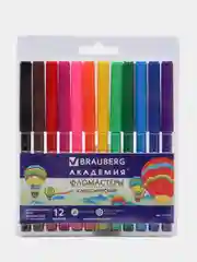 Фломастеры BRAUBERG "АКАДЕМИЯ", 12 цветов, вентилируемый колпачок