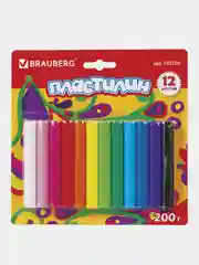 Пластилин классический BRAUBERG 12 цветов, 200 г, блистер, 103350