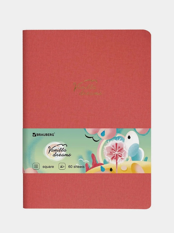 Тетрадь B5 60л, клетка, экокожа под лён, коралловый, BRAUBERG PASTEL, 403873