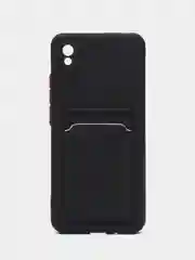 Черный силиконовый чехол для Xiaomi Redmi 9A (Сяоми Редми 9А), с карманом для карт, прозрачный