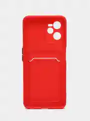 Красный чехол для Realme C35 (Реалми С35), прозрачный, с карманом для карт