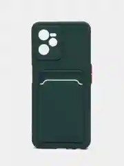 Зеленый чехол для Realme C35 (Реалми С35), прозрачный, с карманом для карт
