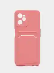 Розовый чехол для Realme C35 (Реалми С35), прозрачный, с карманом для карт