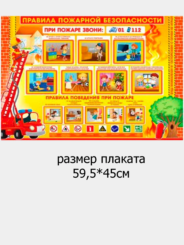 Плакат настенный обучающий "Правила пожарной безопасности", размер 59,5 * 49 см /в тубе