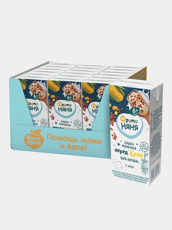 Каша молочная ФрутоНяня, гречневая, кукурузная, рисовая - злаковая, 18 штук по 200 г