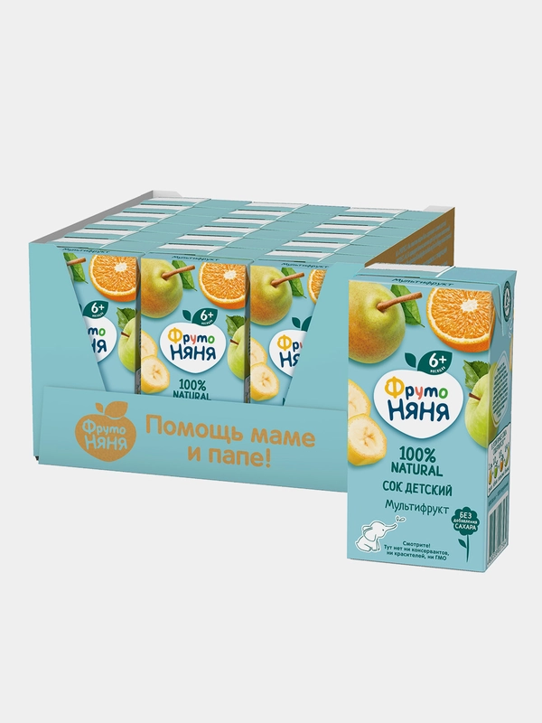 Сок детский ФрутоНяня, груша, яблоко, банан, апельсин, 0,2 л, 18 штук