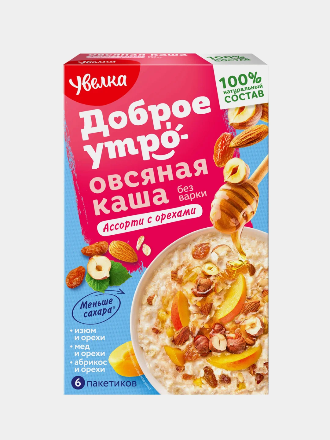 Каша овсяная быстрого приготовления Увелка "Ассорти с орехами", 6 х 40 г