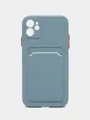 Синий меланж чехол iPhone 15, 11 Pro, 14 Max, 13, 12, Xr, Xs, 6, 7, 8 Plus, Se Mini с карманом для карт