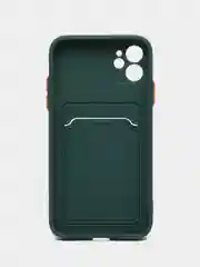 Зеленый чехол iPhone 15, 11 Pro, 14 Max, 13, 12, Xr, Xs, 6, 7, 8 Plus, Se Mini с карманом для карт