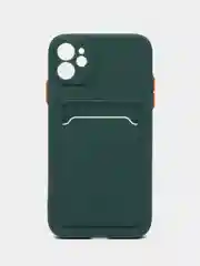 Зеленый чехол iPhone 15, 11 Pro, 14 Max, 13, 12, Xr, Xs, 6, 7, 8 Plus, Se Mini с карманом для карт