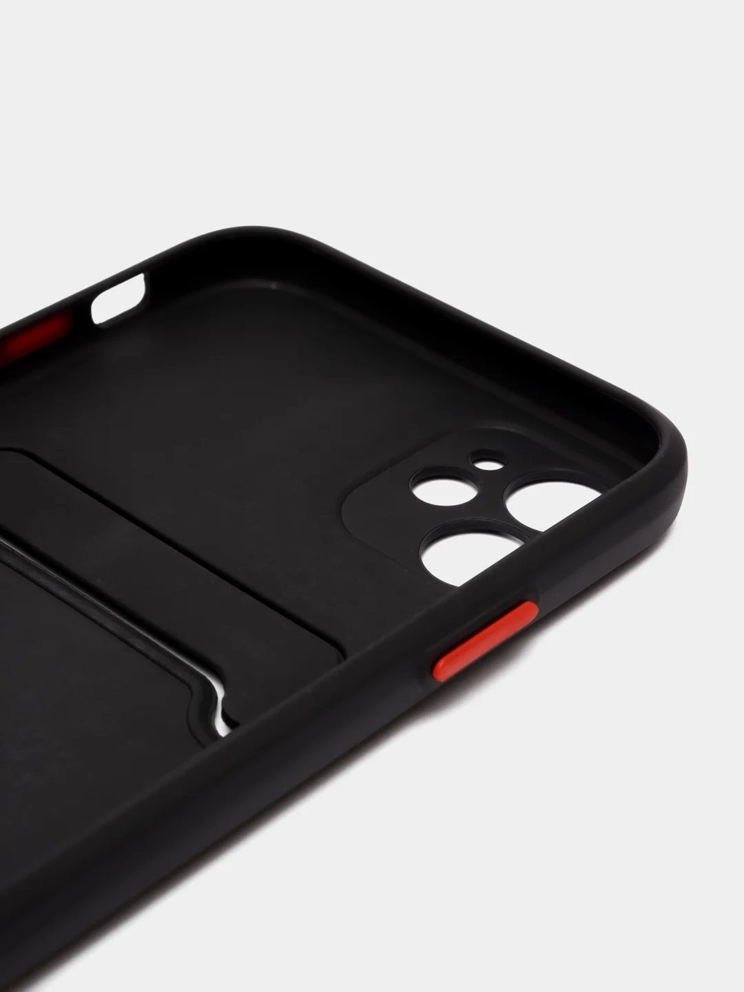 Черный чехол iPhone 15, 11 Pro, 14 Max, 13, 12, Xr, Xs, 6, 7, 8 Plus, Se Mini с карманом для карт