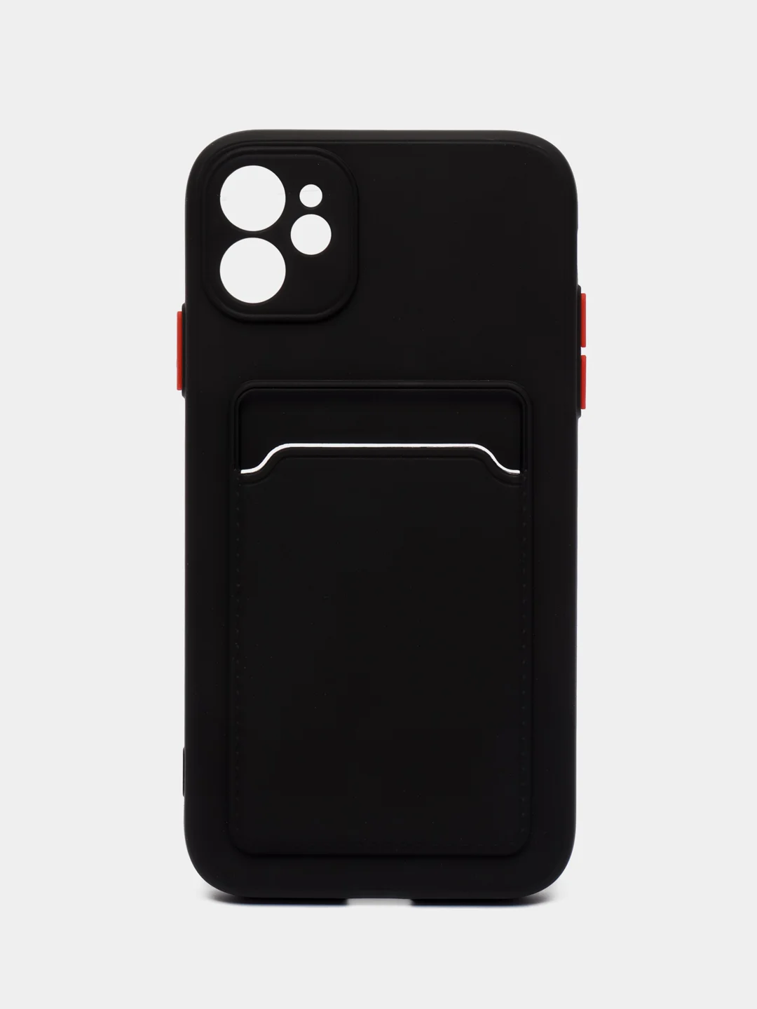 Черный чехол iPhone 15, 11 Pro, 14 Max, 13, 12, Xr, Xs, 6, 7, 8 Plus, Se Mini с карманом для карт