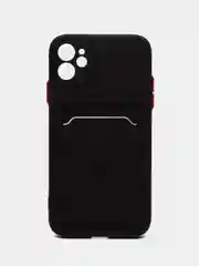 Черный чехол iPhone 15, 11 Pro, 14 Max, 13, 12, Xr, Xs, 6, 7, 8 Plus, Se Mini с карманом для карт