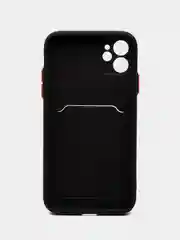 Черный чехол iPhone 15, 11 Pro, 14 Max, 13, 12, Xr, Xs, 6, 7, 8 Plus, Se Mini с карманом для карт