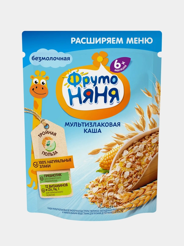 Каша детская ФрутоНяня мультизлаковая с 6 месяцев, безмолочная, сухая, 200 г