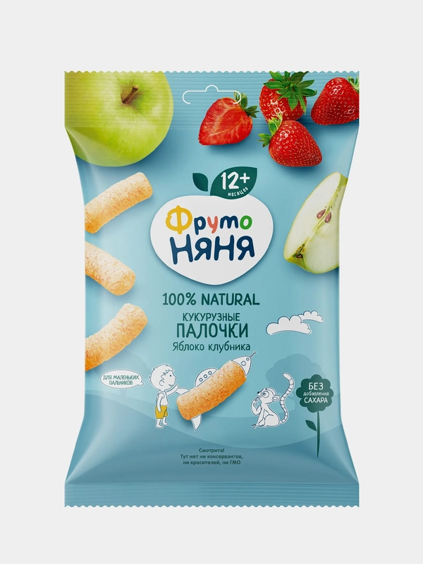 Кукурузные палочки детские ФрутоНяня, с 1 года, с яблоком и клубникой, 20 г