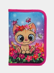 Пенал BRAUBERG с наполнением, 1 отд, 1 отк планка, 24 предмета, 21х14 см, Charming kitten