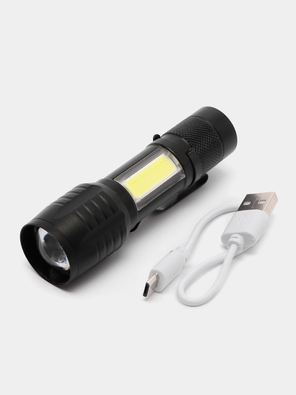 Фонарь ручной аккумуляторный, светодиодный, с фокусировкой, с зарядкой от USB