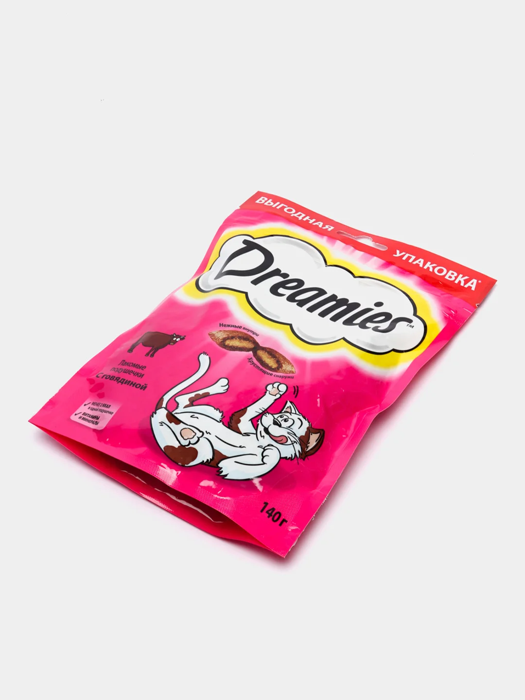 Лакомство для кошек Dreamies, подушечки с говядиной, 140 г