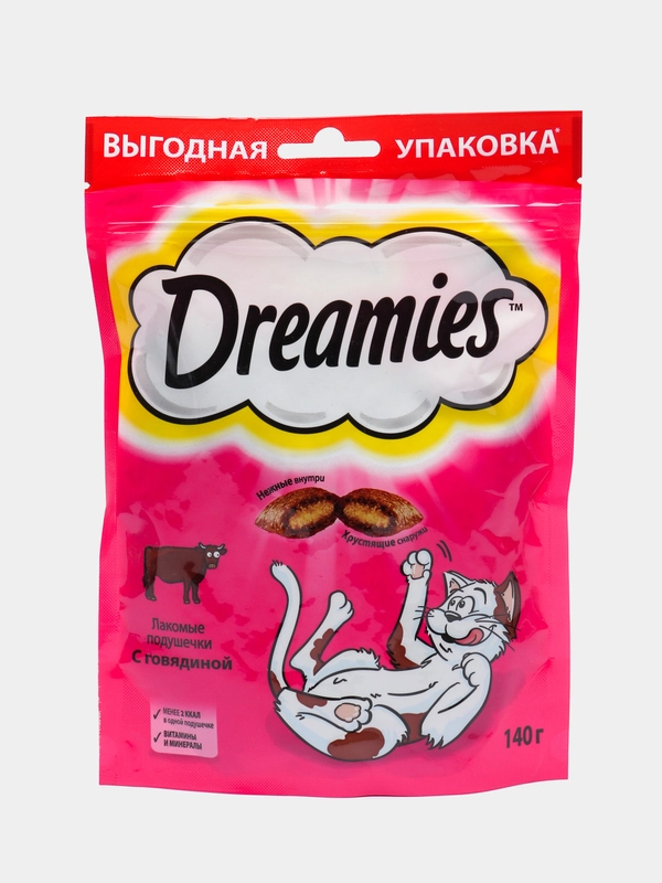 Лакомство для кошек Dreamies, подушечки с говядиной, 140 г