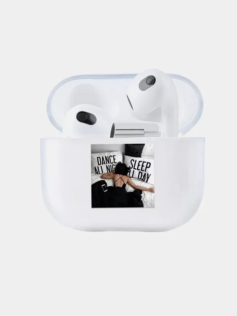 Серый чехол для наушников Apple AirPods 3 силиконовый прозрачный принт Nike / Найк