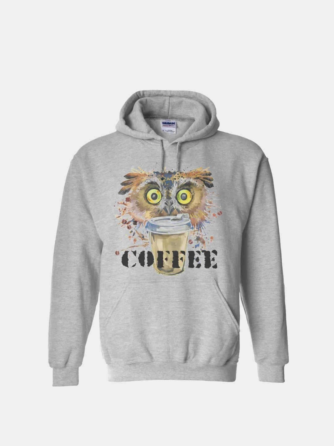 Серый меланж толстовка CoolPodarok Coffee "Краски. Сова с кофе"