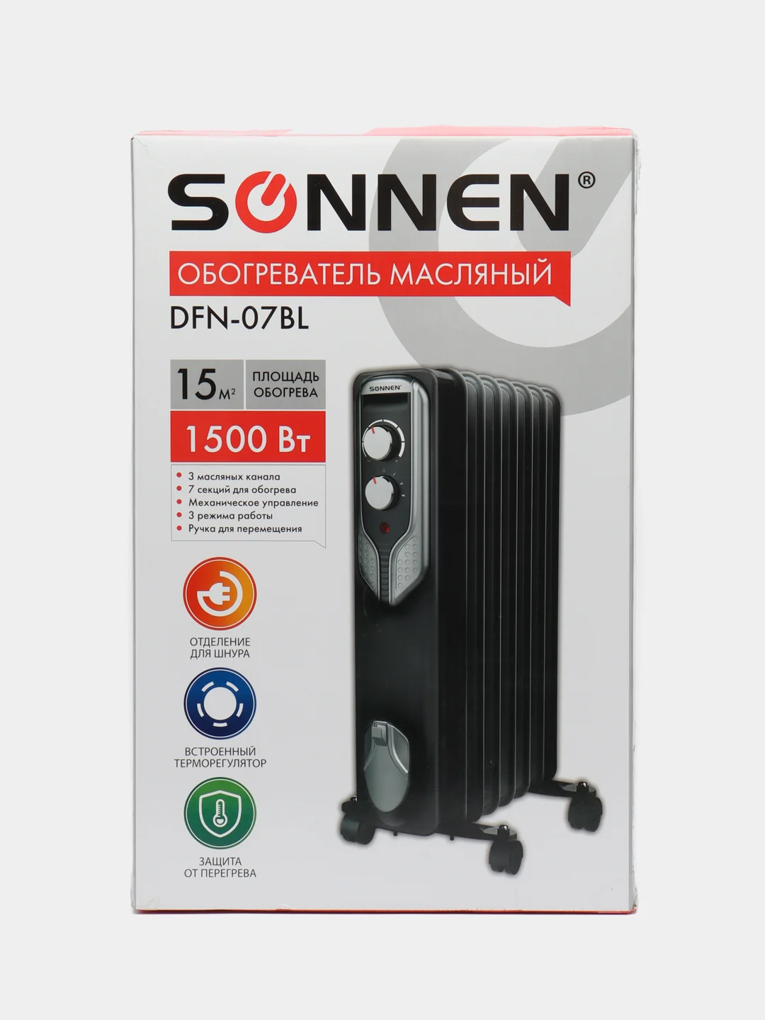 Обогреватель масляный SONNEN DFN-07BL, 1500Вт, 7 секций, черный, 455310