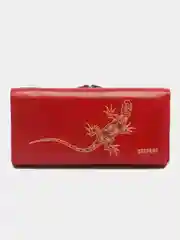 Красный женский кошелек из натуральной кожи с ящерицей