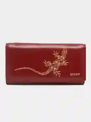 Бордовый женский кошелек из натуральной кожи с ящерицей