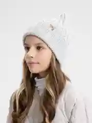 Серый детская вязаная шапка Kid, тыковка-луковка с отворотом для девочек