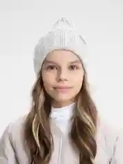Серый детская вязаная шапка Kid, тыковка-луковка с отворотом для девочек