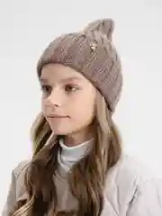 Коричневый детская вязаная шапка Kid, тыковка-луковка с отворотом для девочек