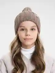 Коричневый детская вязаная шапка Kid, тыковка-луковка с отворотом для девочек