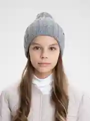 Серый детская вязаная шапка Kid, тыковка-луковка с отворотом для девочек