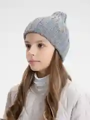 Серый детская вязаная шапка Kid, тыковка-луковка с отворотом для девочек