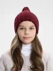 Багровый детская вязаная шапка Kid, тыковка-луковка с отворотом для девочек