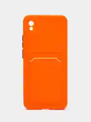 Оранжевый силиконовый чехол для Xiaomi Redmi 9A (Сяоми Редми 9А), с карманом для карт, прозрачный