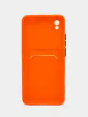 Оранжевый силиконовый чехол для Xiaomi Redmi 9A (Сяоми Редми 9А), с карманом для карт, прозрачный