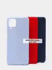 Голубой чехол Samsung A12 / M12 / A22 / M32 / M22 / A32 силиконовый с защитой камеры