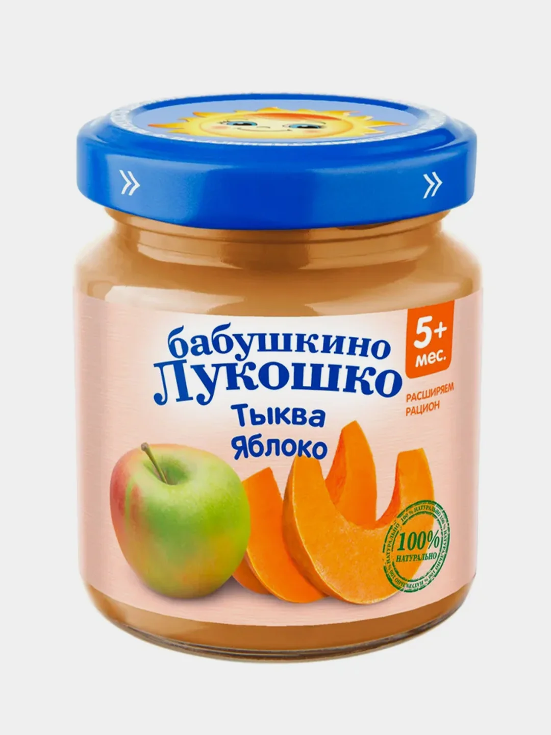 Пюре овощное Бабушкино Лукошко Тыква и яблоки с 5-ти месяцев , 100 г , уп 6 шт