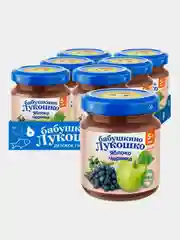 Пюре фруктовое Бабушкино Лукошко, из яблок и черники, с 5-ти месяцев , 6 штук по 100 г